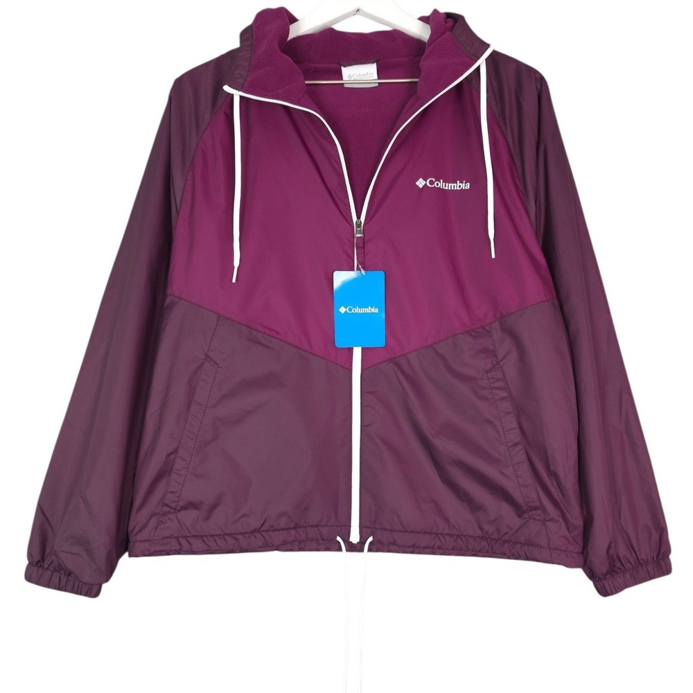 Columbia Women's L May Valley Full Zip Lightweight Windbreaker Maroon Colorblock
